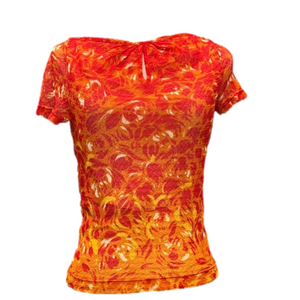 Vivienne Tam vintage Mesh Keyhole short Sleeved Orange T shirt sz 1
